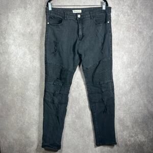 Blind Trust Moto Skinny‎ Jeans Mens Size 38X32 Black Denim Stretch Distressed